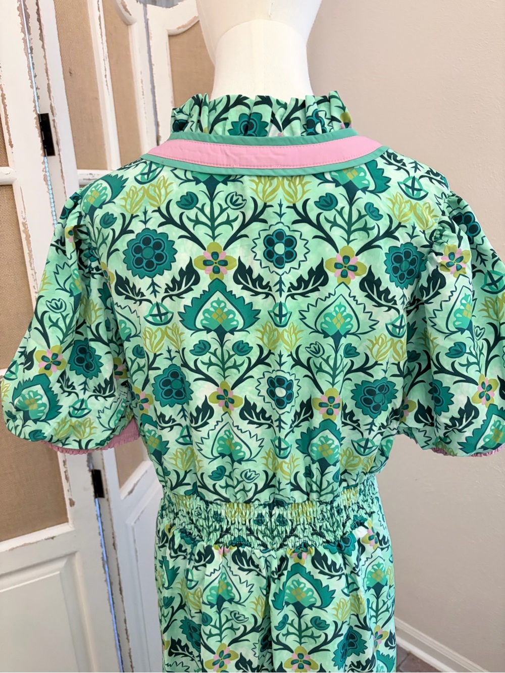 Jodifl NWT Green Floral Folk Print Puff Sleeve Maxi Dress Large - Picture 6 of 10